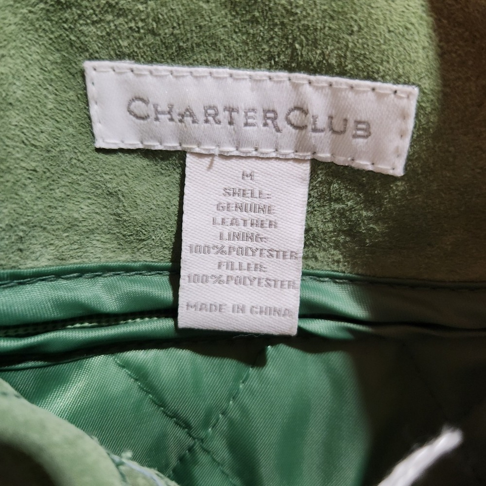 Charter Club Womens Jacket Size Small Green  Suede Leather Quilted Lined - Picture 6 of 7